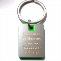 Breloc verde metalizat, Pot totul in Hristos
